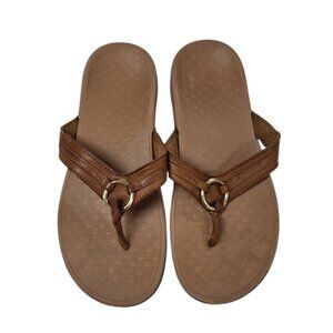 Vionic Womens Leather Thong Sandals, Brown, Slip On